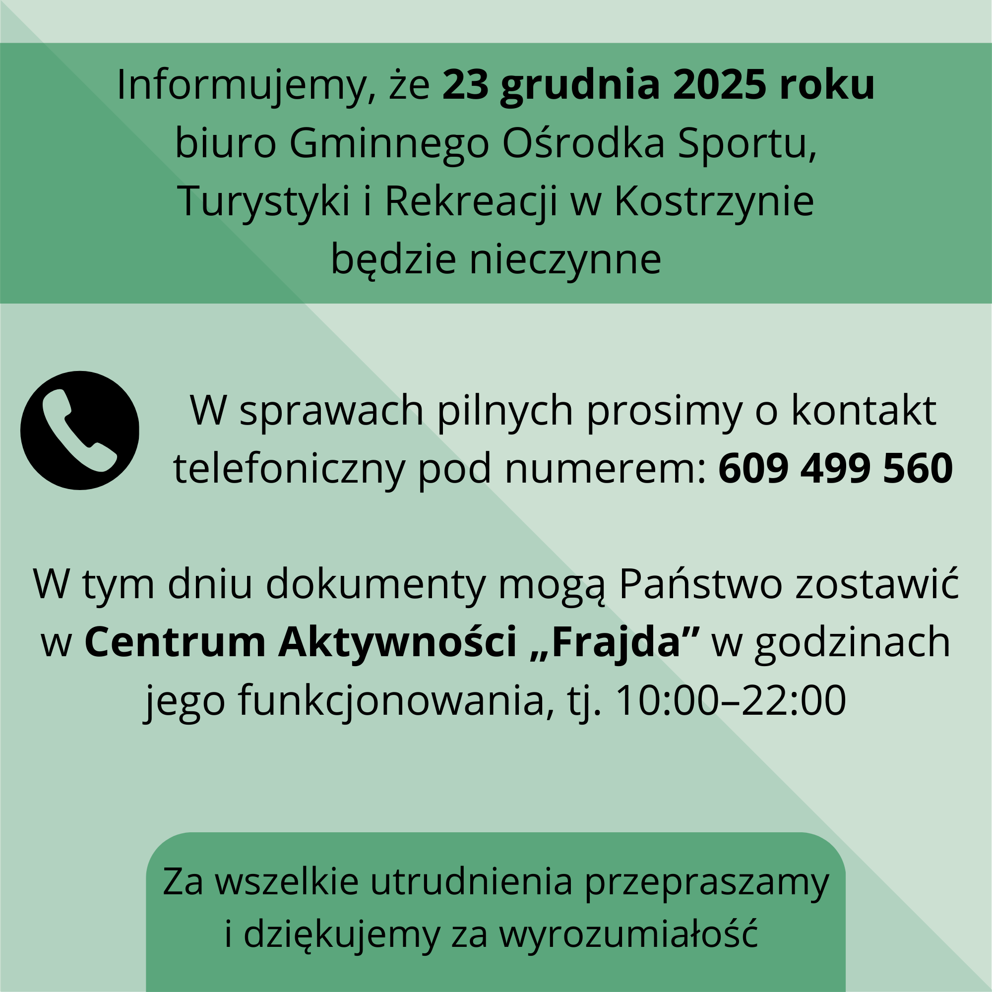 Organizacja pracy biura w dniu 23.12.2025 r.