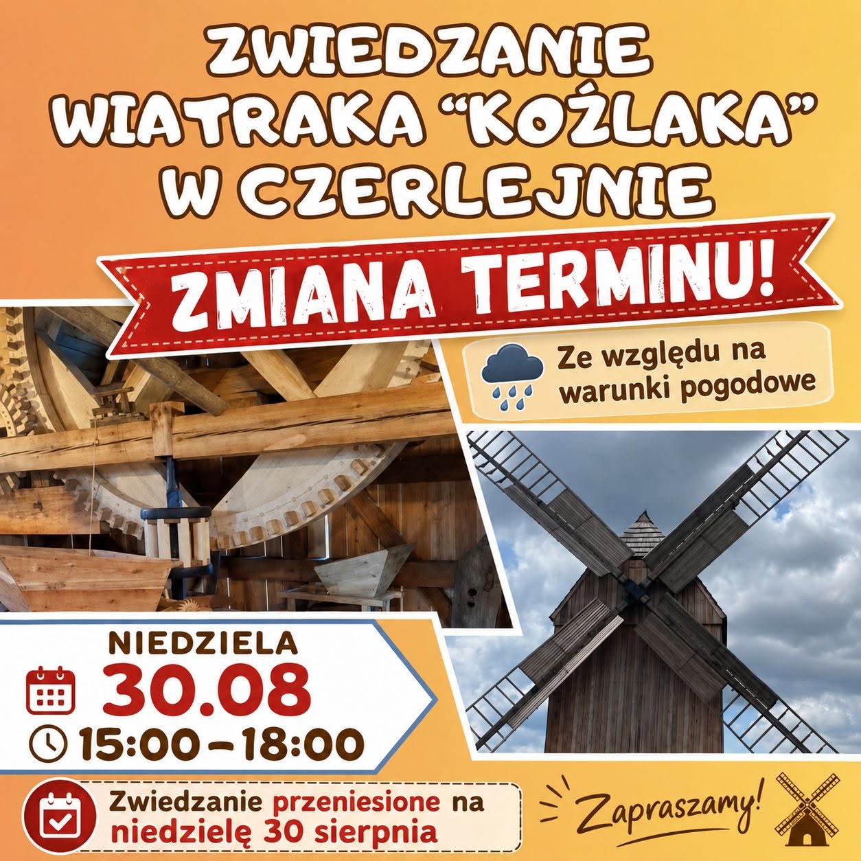 Zmiana terminu zwiedzania Wiatraka w Czerlejnie