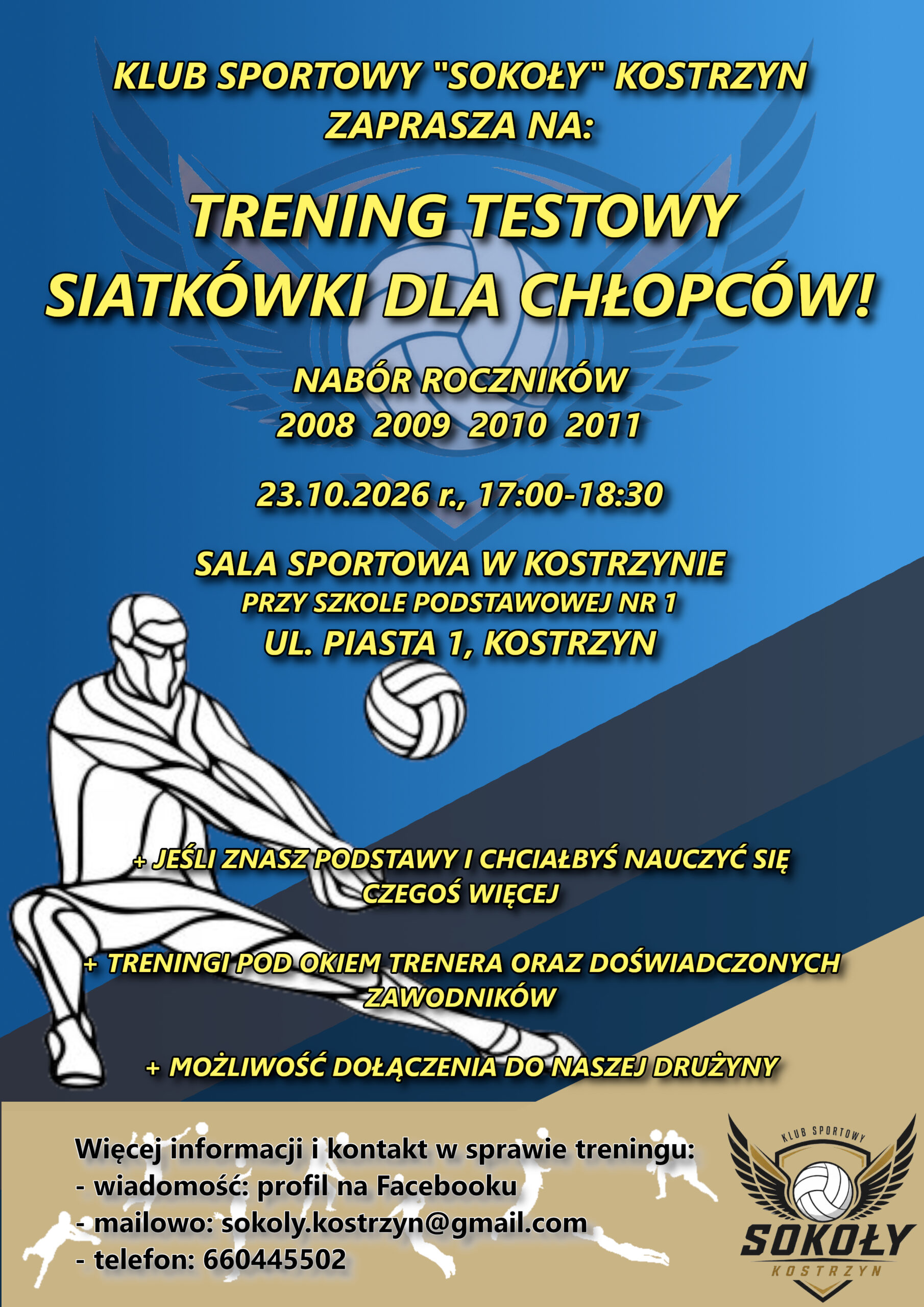 Nabór do sekcji siatkówki KS „Sokoły” Kostrzyn – otwarty trening testowy